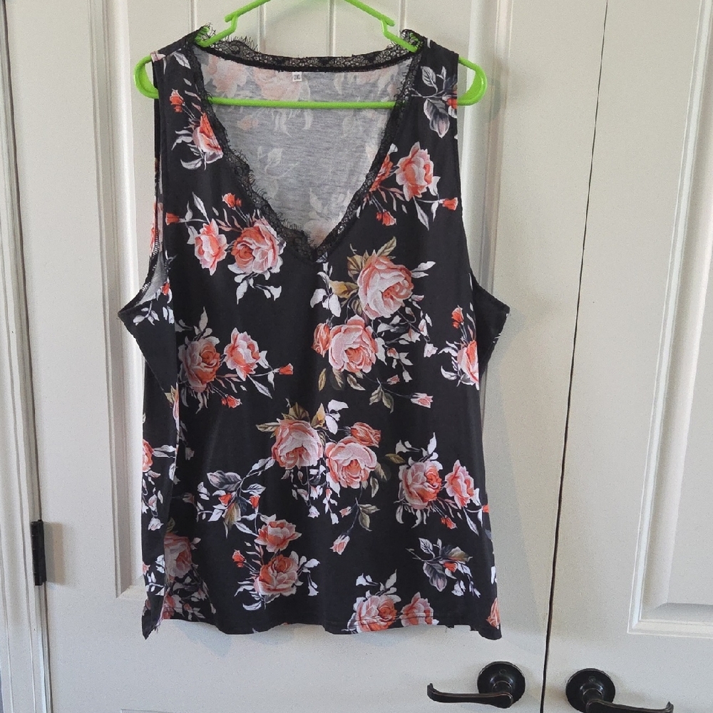 Floral Sleeveless Top - Black and Pink